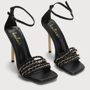 Black Square-Toe Ankle Strap High Heel Sandals